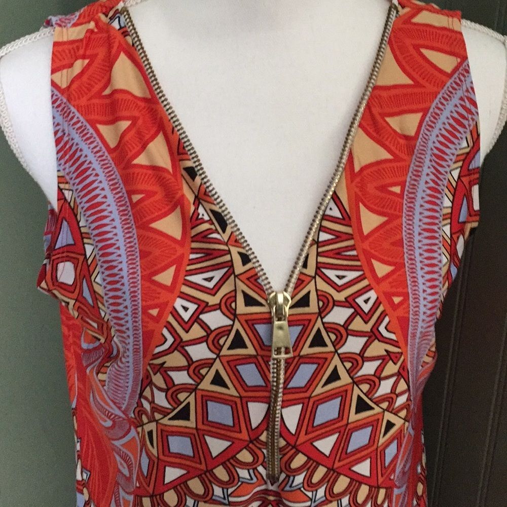 JBS Patterned Sleeveless Dress Small Orange Comfy Retro layer fall summer - Picture 2 of 7